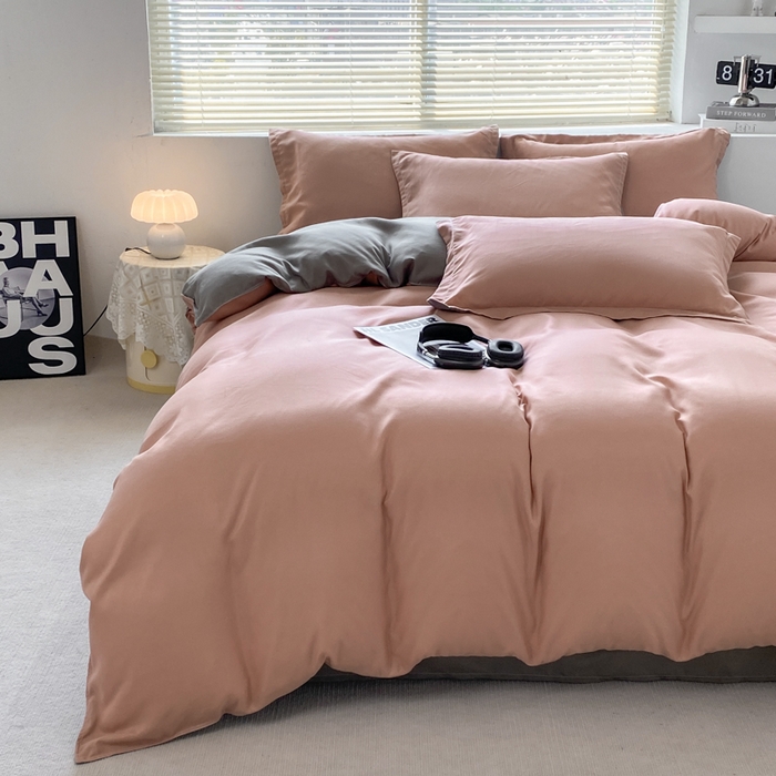 91家纺网 家纺一手货源 找家纺 米瑞娜 2024新款纯色双拼亲肤磨毛水洗棉四件套 黛莎