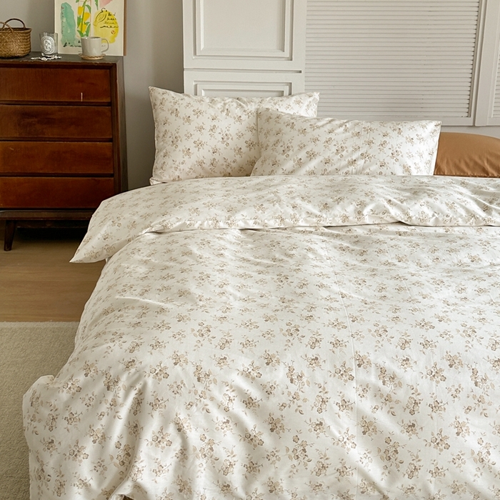 91家纺网 家纺一手货源 找家纺 棉眠 2024新款40支AB版全棉印花四件套 悸动-咖