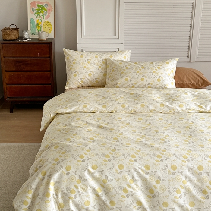 91家纺网 家纺一手货源 找家纺 棉眠 2024新款40支AB版全棉印花四件套 柠檬C