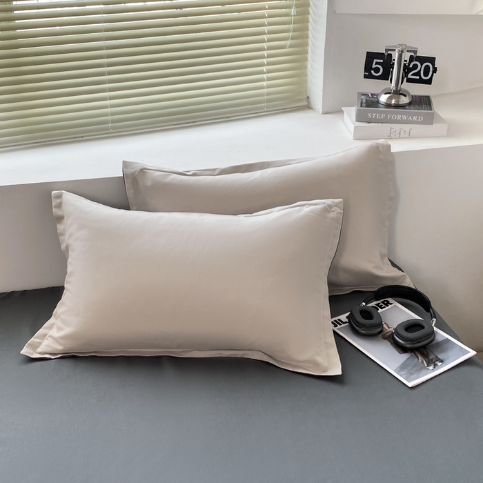 91家纺网 家纺一手货源 找家纺 米瑞娜 2024新款纯色双拼亲肤磨毛水洗棉四件套 米白灰