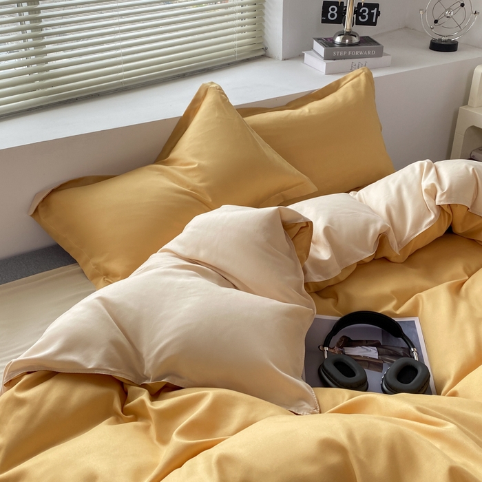 91家纺网 家纺一手货源 找家纺 米瑞娜 2024新款纯色双拼亲肤磨毛水洗棉四件套 碳烤起司