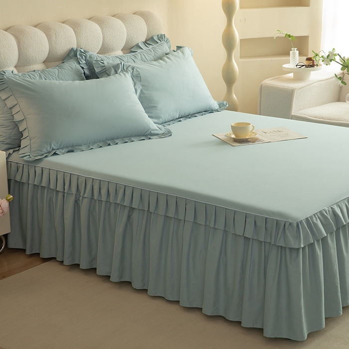 91家纺网 家纺一手货源 找家纺 2025新款A类全棉抗菌13372床裙系列全棉床裙 浅兰