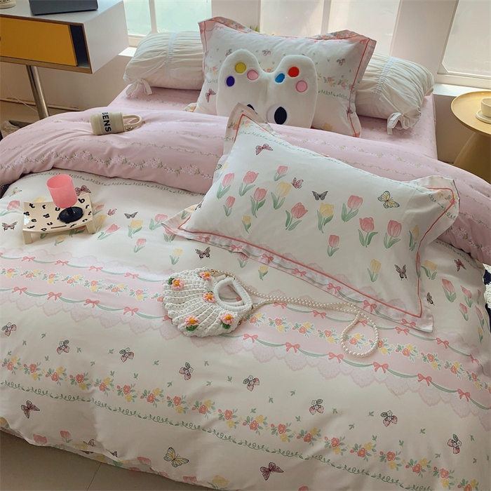 91家纺网 家纺一手货源 找家纺 莱豫家纺 2024新款纯棉四件套13070第六波 花香引蝶