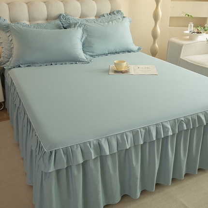 91家纺网 家纺一手货源 找家纺 2025新款A类全棉抗菌13372床裙系列全棉床裙 浅兰