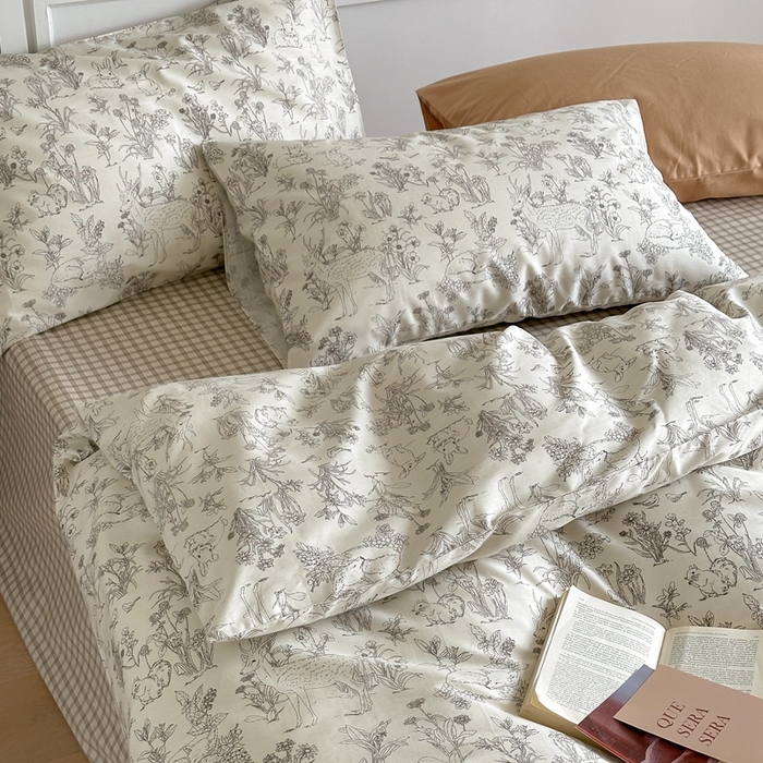 91家纺网 家纺一手货源 找家纺 棉眠 2024新款40支AB版全棉印花四件套 温莎