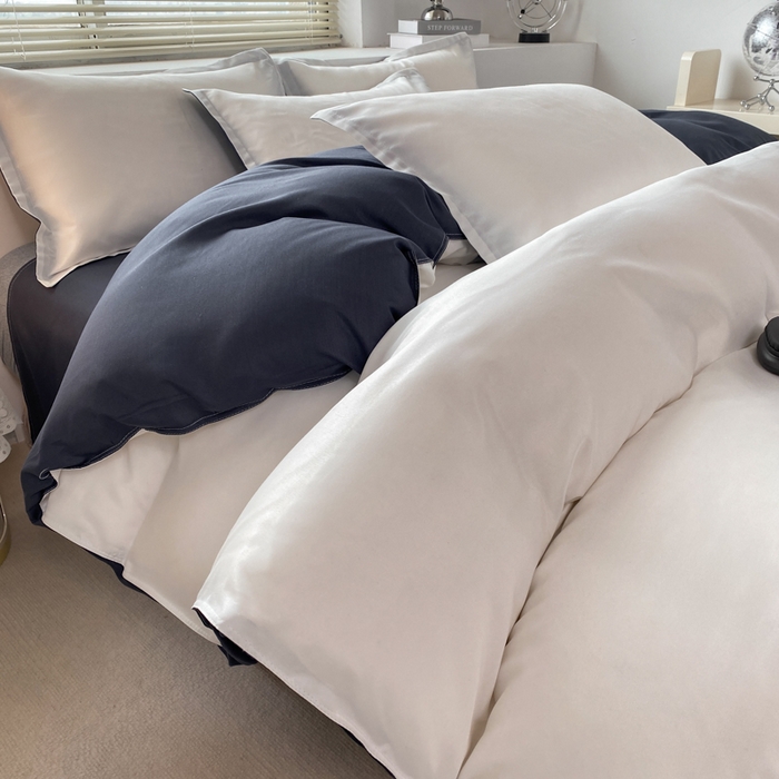 91家纺网 家纺一手货源 找家纺 米瑞娜 2024新款纯色双拼亲肤磨毛水洗棉四件套 白蓝黑