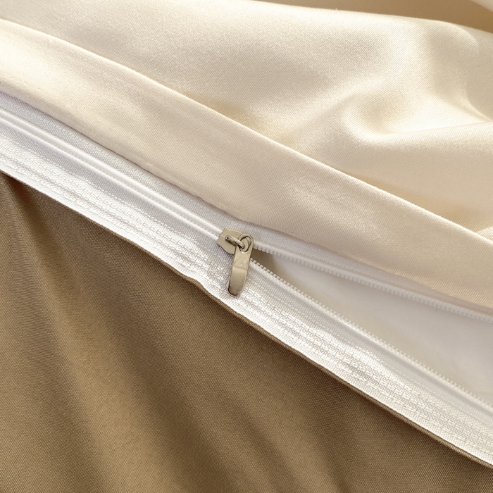 91家纺网 家纺一手货源 找家纺 米瑞娜 2024新款纯色双拼亲肤磨毛水洗棉四件套 杏色米咖