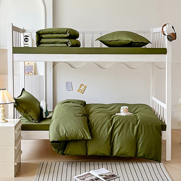 91家纺网 家纺一手货源 找家纺 棉造2024新款13372纯棉学生宿舍上下床套件全棉三件套六件套 军绿【不带布标】