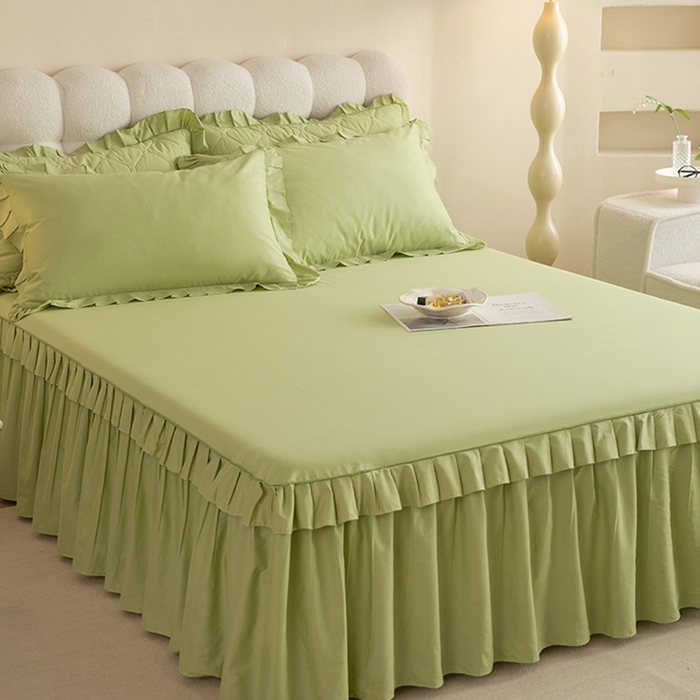 91家纺网 家纺一手货源 找家纺 2025新款A类全棉抗菌13372床裙系列全棉床裙 豆绿