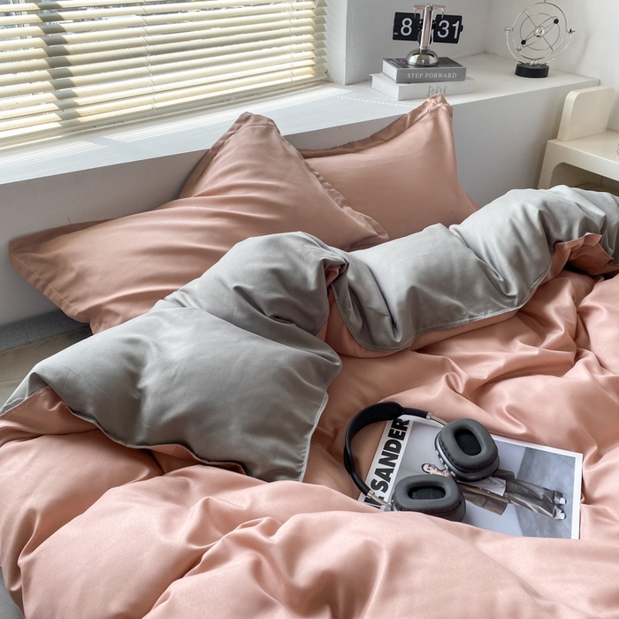 91家纺网 家纺一手货源 找家纺 米瑞娜 2024新款纯色双拼亲肤磨毛水洗棉四件套 黛莎