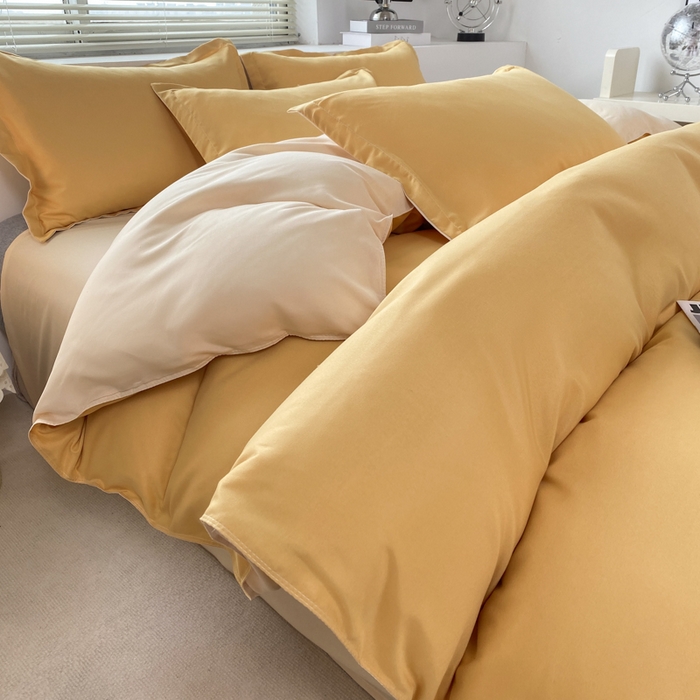 91家纺网 家纺一手货源 找家纺 米瑞娜 2024新款纯色双拼亲肤磨毛水洗棉四件套 碳烤起司