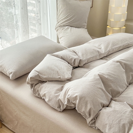 91家纺网 家纺一手货源 找家纺 青螺家纺 2024全棉水洗棉双面色织条纹简约三件套四件套枕套床单 (支持一件定制) 简条纹米