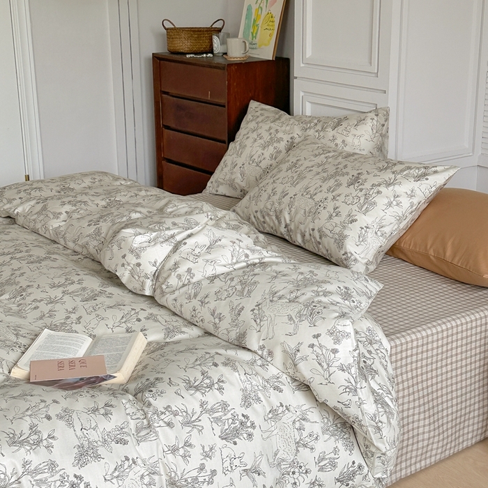 91家纺网 家纺一手货源 找家纺 棉眠 2024新款40支AB版全棉印花四件套 温莎