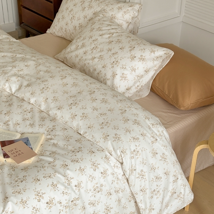 91家纺网 家纺一手货源 找家纺 棉眠 2024新款40支AB版全棉印花四件套 悸动-咖