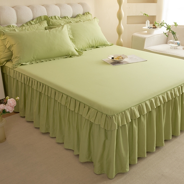 91家纺网 家纺一手货源 找家纺 2025新款A类全棉抗菌13372床裙系列全棉床裙 豆绿