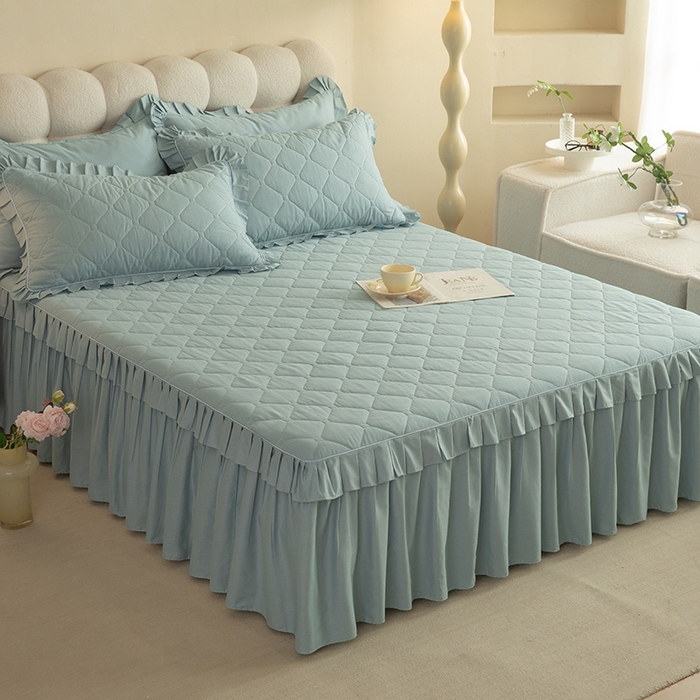 91家纺网 家纺一手货源 找家纺 2025新款A类全棉抗菌13372床裙系列全棉床裙 浅兰