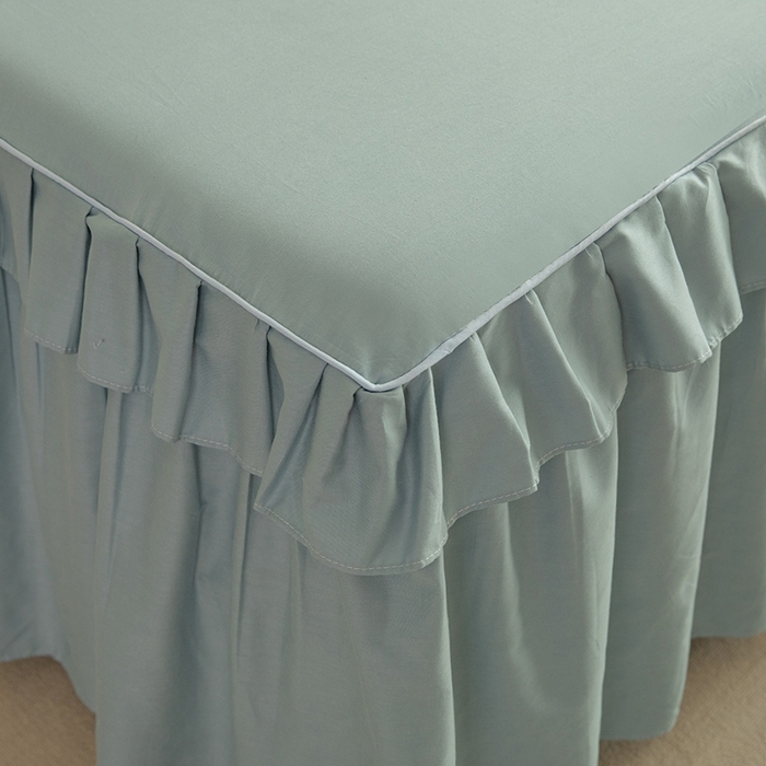 91家纺网 家纺一手货源 找家纺 2025新款A类全棉抗菌13372床裙系列全棉床裙 浅兰