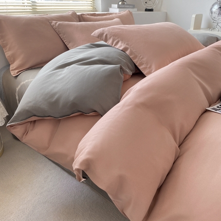 91家纺网 家纺一手货源 找家纺 米瑞娜 2024新款纯色双拼亲肤磨毛水洗棉四件套 黛莎