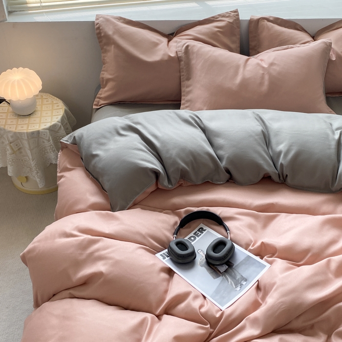 91家纺网 家纺一手货源 找家纺 米瑞娜 2024新款纯色双拼亲肤磨毛水洗棉四件套 黛莎