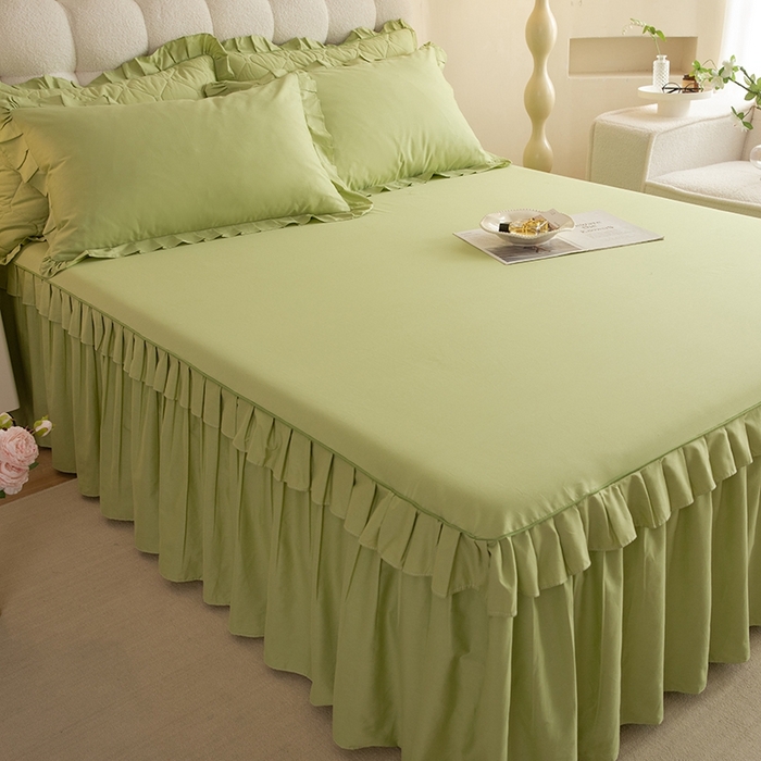 91家纺网 家纺一手货源 找家纺 2025新款A类全棉抗菌13372床裙系列全棉床裙 豆绿