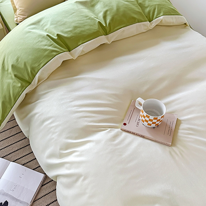 91家纺网 家纺一手货源 找家纺 棉造2024新款13372纯棉学生宿舍上下床套件全棉三件套六件套 奶油白+豆绿