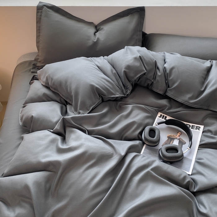 91家纺网 家纺一手货源 找家纺 米瑞娜 2024新款纯色双拼亲肤磨毛水洗棉四件套 高级灰