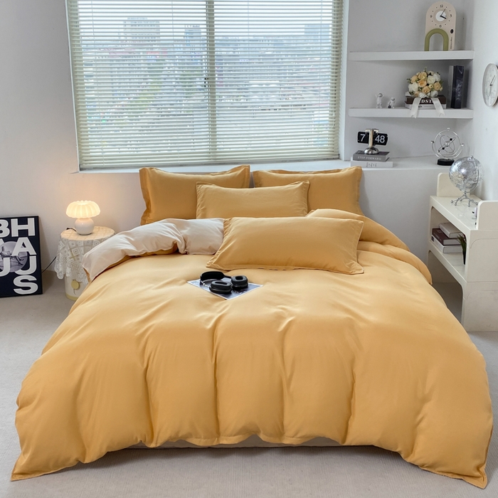 91家纺网 家纺一手货源 找家纺 米瑞娜 2024新款纯色双拼亲肤磨毛水洗棉四件套 碳烤起司