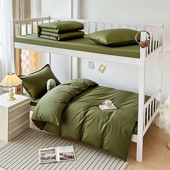 91家纺网 家纺一手货源 找家纺 棉造2024新款13372纯棉学生宿舍上下床套件全棉三件套六件套 军绿【不带布标】