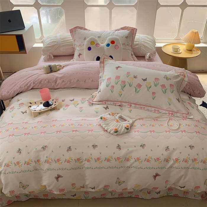 91家纺网 家纺一手货源 找家纺 莱豫家纺 2024新款纯棉四件套13070第六波 花香引蝶