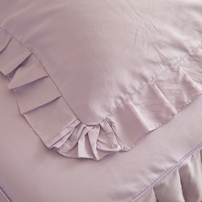 91家纺网 家纺一手货源 找家纺 2025新款A类全棉抗菌13372床裙系列全棉床裙四件套 灰紫