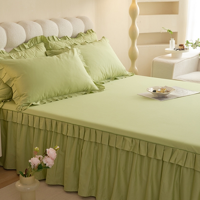 91家纺网 家纺一手货源 找家纺 2025新款A类全棉抗菌13372床裙系列全棉床裙 豆绿