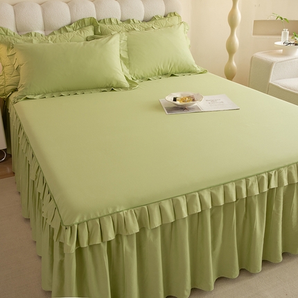 91家纺网 家纺一手货源 找家纺 2025新款A类全棉抗菌13372床裙系列全棉床裙 豆绿