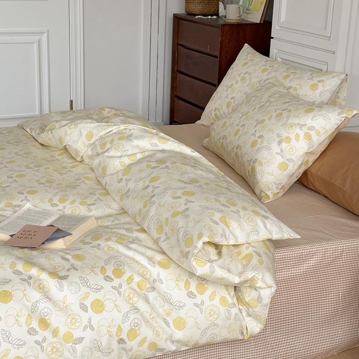 91家纺网 家纺一手货源 找家纺 棉眠 2024新款40支AB版全棉印花四件套 柠檬C