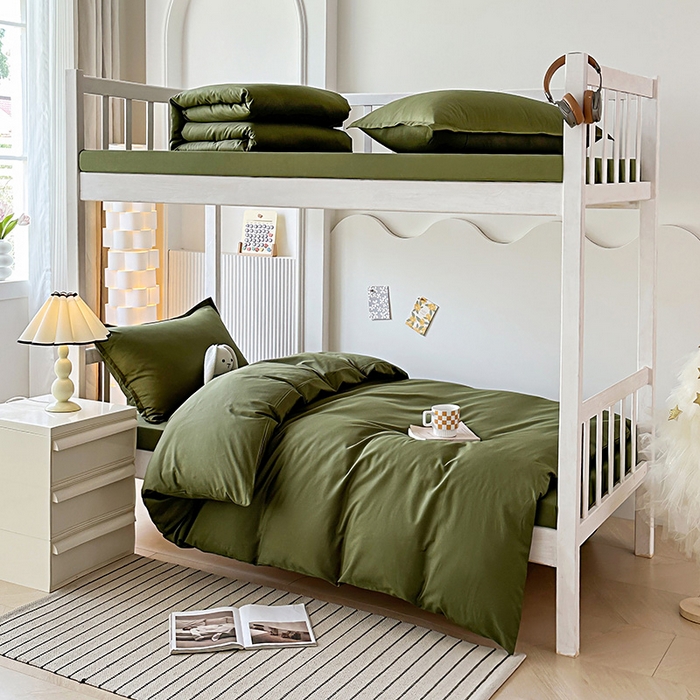 91家纺网 家纺一手货源 找家纺 棉造2024新款13372纯棉学生宿舍上下床套件全棉三件套六件套 军绿【不带布标】