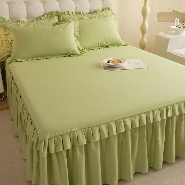 91家纺网 家纺一手货源 找家纺 2025新款A类全棉抗菌13372床裙系列全棉床裙 豆绿