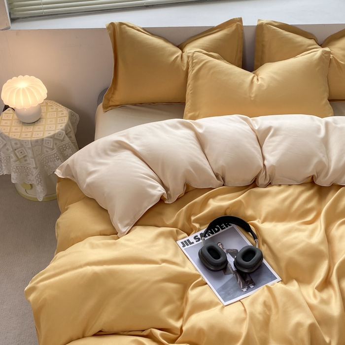 91家纺网 家纺一手货源 找家纺 米瑞娜 2024新款纯色双拼亲肤磨毛水洗棉四件套 碳烤起司