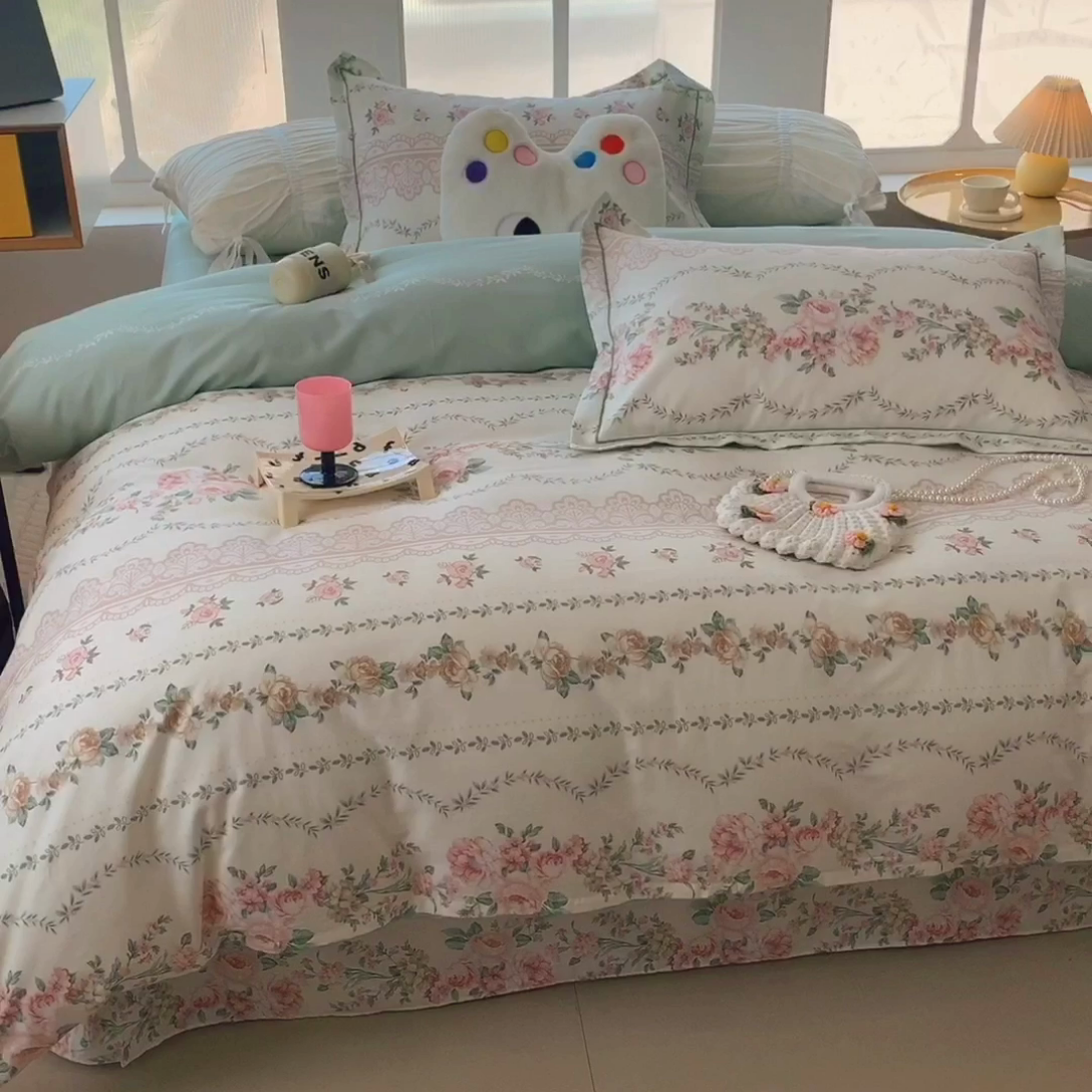 91家纺网 家纺一手货源 找家纺 莱豫家纺 2024新款纯棉四件套13070第六波 蔷薇之恋