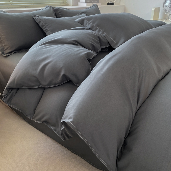 91家纺网 家纺一手货源 找家纺 米瑞娜 2024新款纯色双拼亲肤磨毛水洗棉四件套 高级灰