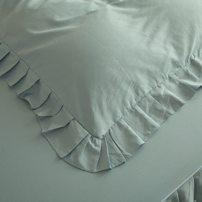 91家纺网 家纺一手货源 找家纺 2025新款A类全棉抗菌13372床裙系列全棉床裙四件套 浅兰