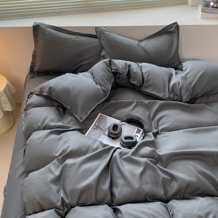 91家纺网 家纺一手货源 找家纺 米瑞娜 2024新款纯色双拼亲肤磨毛水洗棉四件套 高级灰