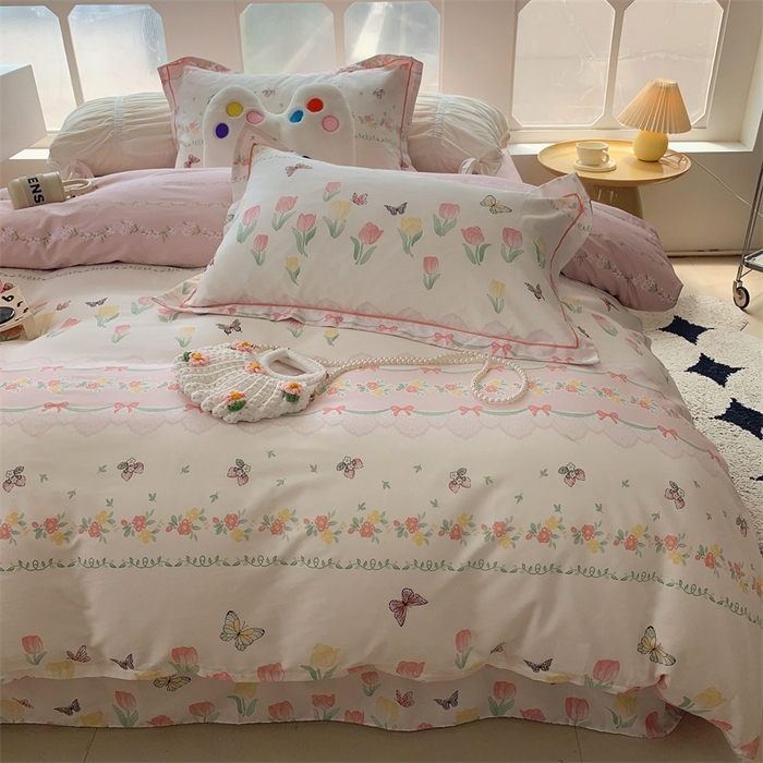 91家纺网 家纺一手货源 找家纺 莱豫家纺 2024新款纯棉四件套13070第六波 花香引蝶