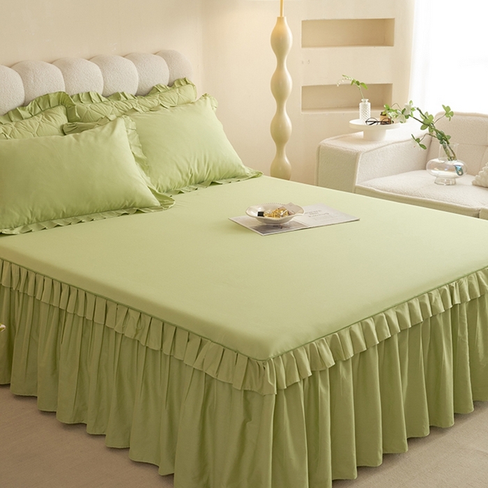 91家纺网 家纺一手货源 找家纺 2025新款A类全棉抗菌13372床裙系列全棉床裙 豆绿