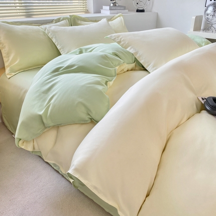 91家纺网 家纺一手货源 找家纺 米瑞娜 2024新款纯色双拼亲肤磨毛水洗棉四件套 芝士浅绿