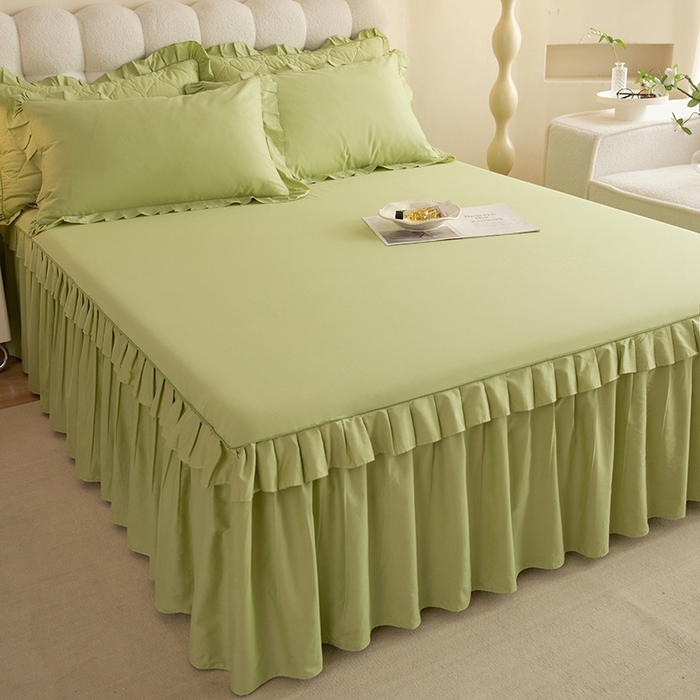 91家纺网 家纺一手货源 找家纺 2025新款A类全棉抗菌13372床裙系列全棉床裙 豆绿