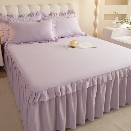 91家纺网 家纺一手货源 找家纺 2025新款A类全棉抗菌13372床裙系列全棉床裙 灰紫