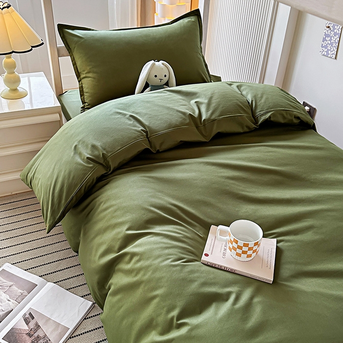 91家纺网 家纺一手货源 找家纺 棉造2024新款13372纯棉学生宿舍上下床套件全棉三件套六件套 军绿【不带布标】