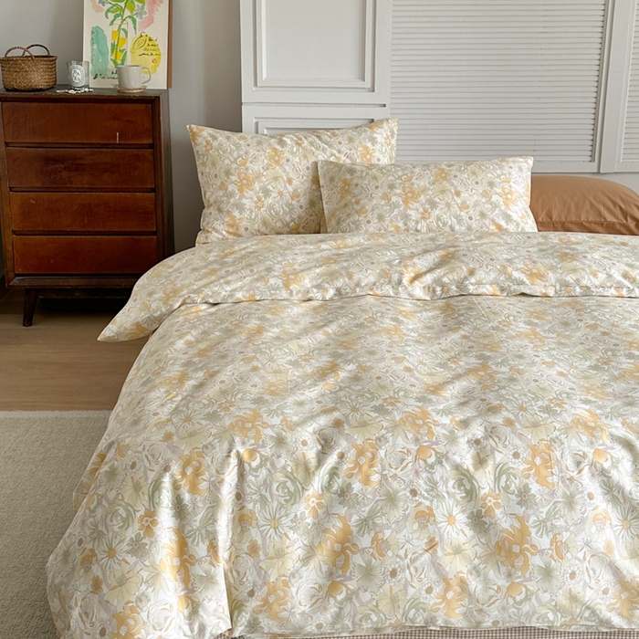 91家纺网 家纺一手货源 找家纺 棉眠 2024新款40支AB版全棉印花四件套 玉海棠