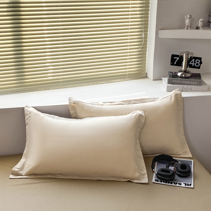 91家纺网 家纺一手货源 找家纺 米瑞娜 2024新款纯色双拼亲肤磨毛水洗棉四件套 杏色米咖