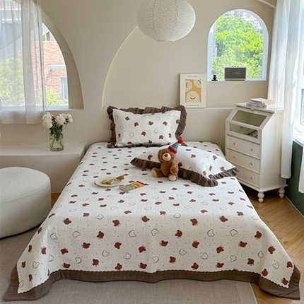 诗黛尔 2024秋冬新款全棉法式花边床盖套件 卡通熊头
