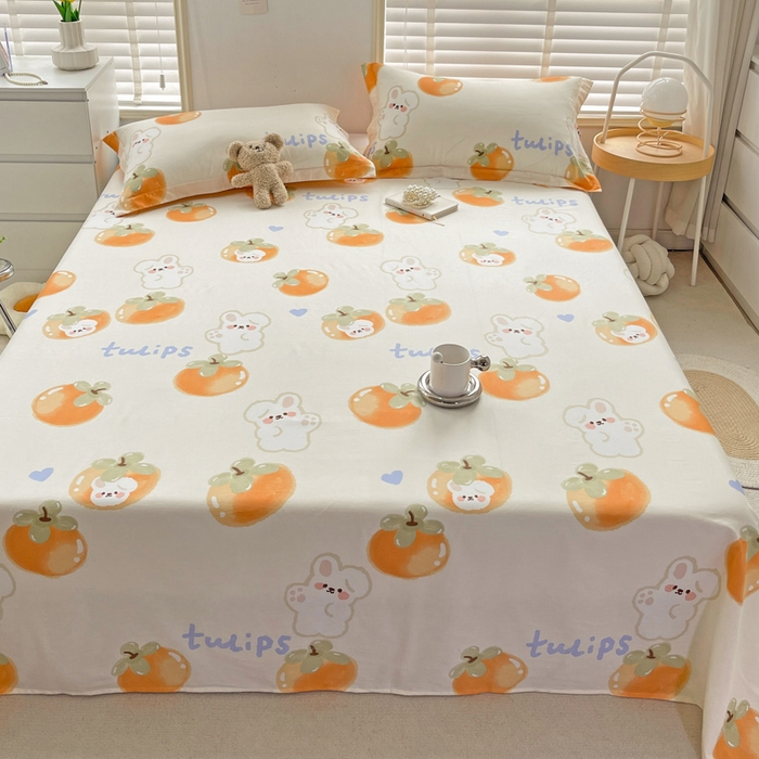 91家纺网 家纺一手货源 找家纺 恩泽 2024新款ins风全棉单品床单桔色心情